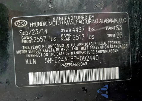 2015 Hyundai Sonata Se z USA, uszkodzony, nr VIN 5NPE24AF5FH092440